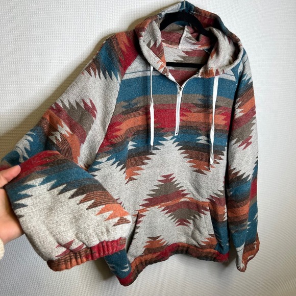 Tops - Womens Aztec Print Quarter Zip Hoodie Fleece Lined Casual Comfort Outerwear XXL